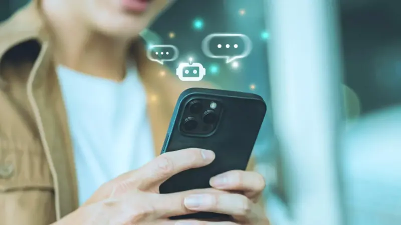 Chatbot de IA con rostro de robot decepcionado